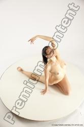 Nude Gymnastic poses Woman White Kneeling poses - ALL Slim long brown Multi angle poses Pinup